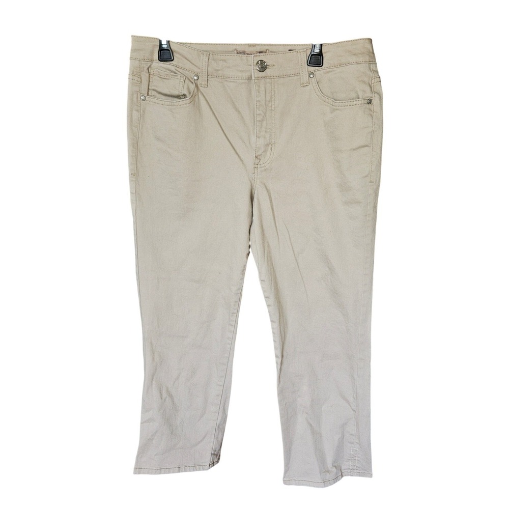 Nine West Vintage Collection Khaki Cropped Capri Pants Size 14 Tan Straight Leg